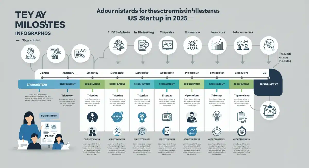 Infographic showing a 12-month hiring roadmap for US startups in 2025