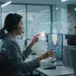 AI-powered customer service automation in a modern US business setting, showing cost savings.