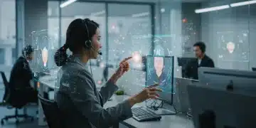 AI-powered customer service automation in a modern US business setting, showing cost savings.