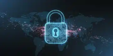 AI-powered cybersecurity protecting US business data with advanced digital lock