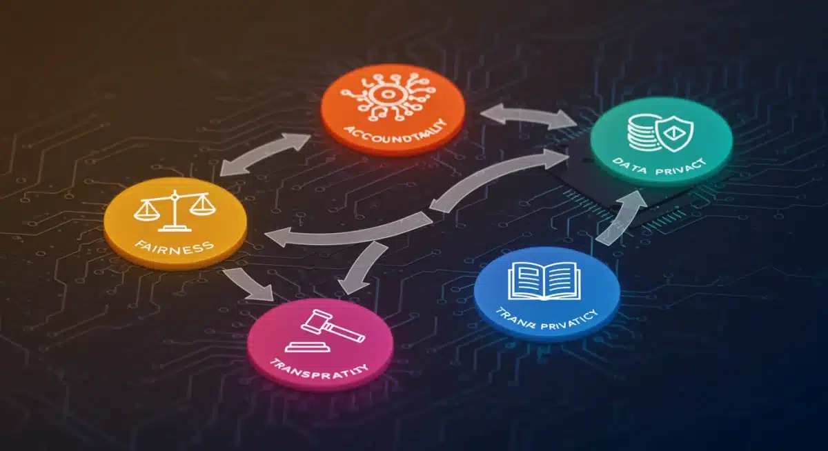 Infographic illustrating the interconnected principles of AI ethics