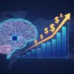 AI brain generating financial growth charts for US businesses, symbolizing 15% ROI