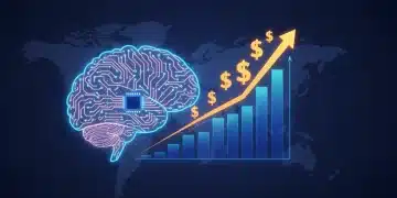 AI brain generating financial growth charts for US businesses, symbolizing 15% ROI