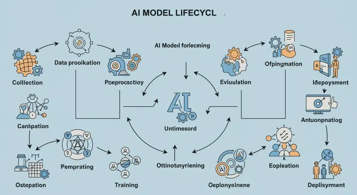 Visual representation of the AI model lifecycle and optimization stages.