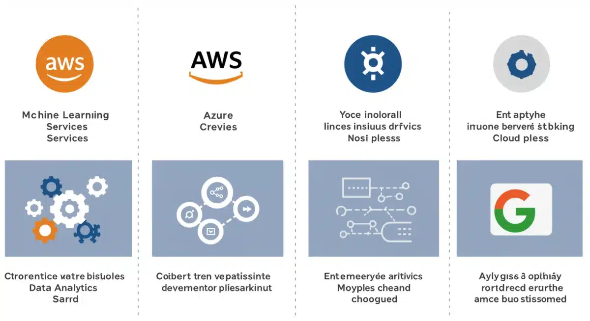 Infographic comparing AWS, Azure, and Google Cloud AI features