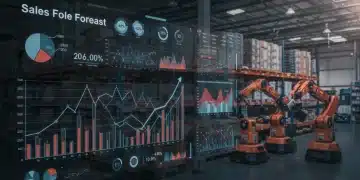 AI predictive analytics dashboard showing sales forecast accuracy for e-commerce