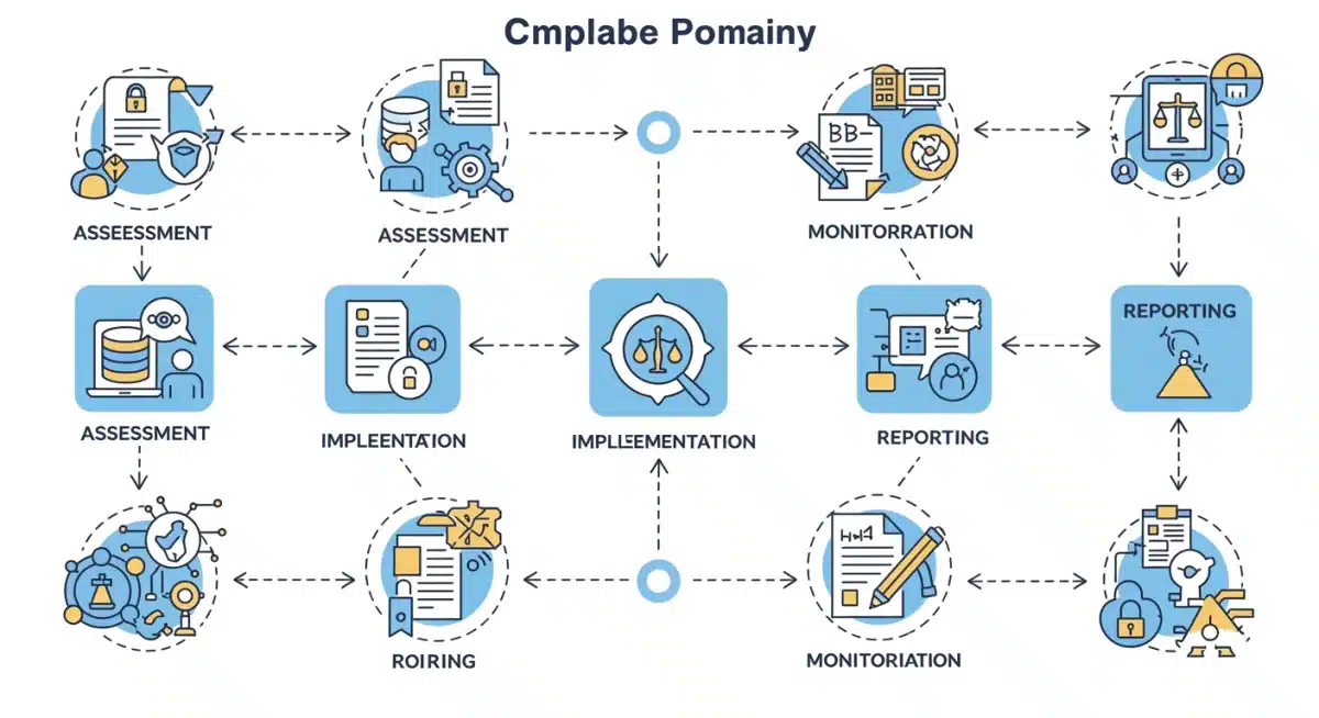 Flowchart depicting steps for tech companies to comply with 2025 data privacy regulations.