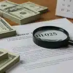 Magnifying glass scrutinizing legal contract details, symbolizing due diligence.