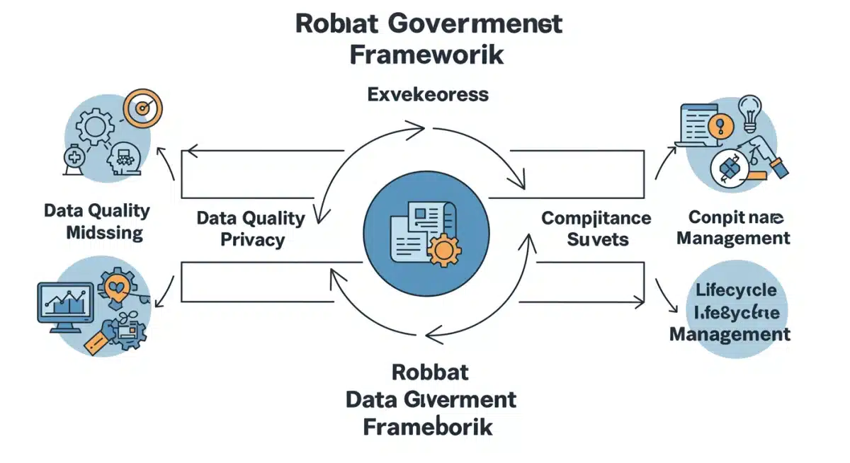 Infographic illustrating a comprehensive data governance framework components