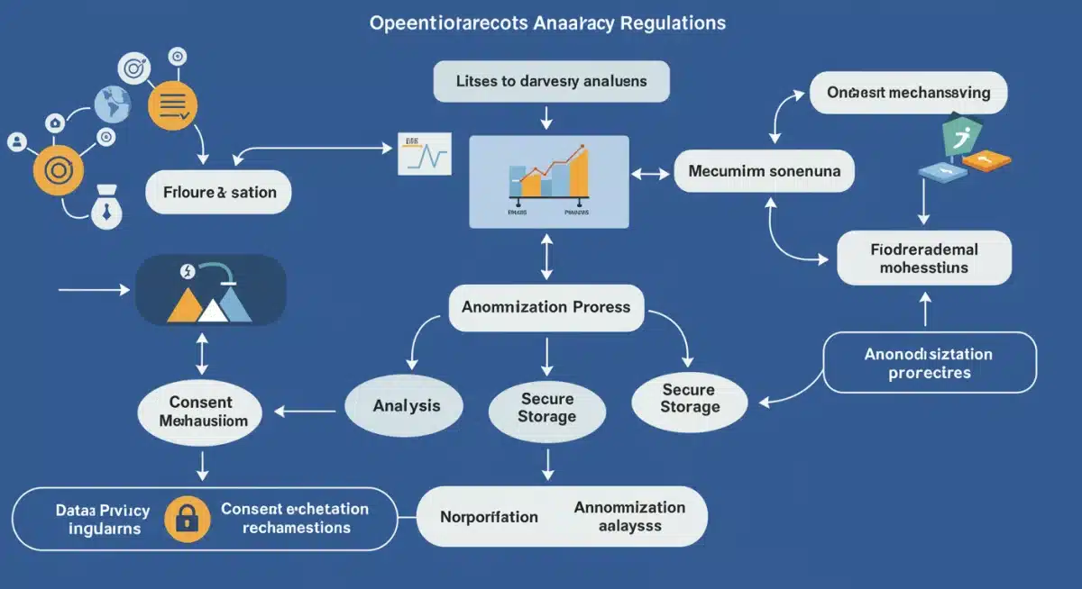 Data journey flowchart showing consent, anonymization, and secure storage, representing operational changes due to new privacy regulations.