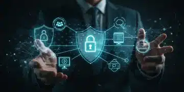 Digital shield protecting data, representing 2025 US data privacy regulations for tech companies.