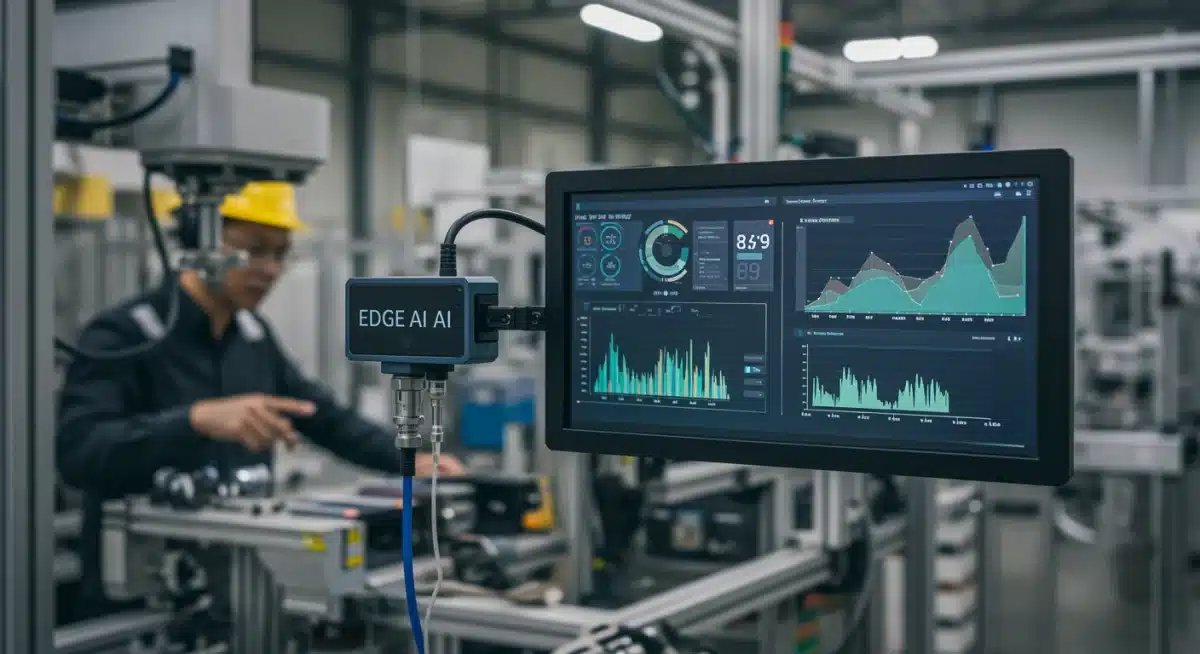 Factory sensor connected to Edge AI device displaying real-time data