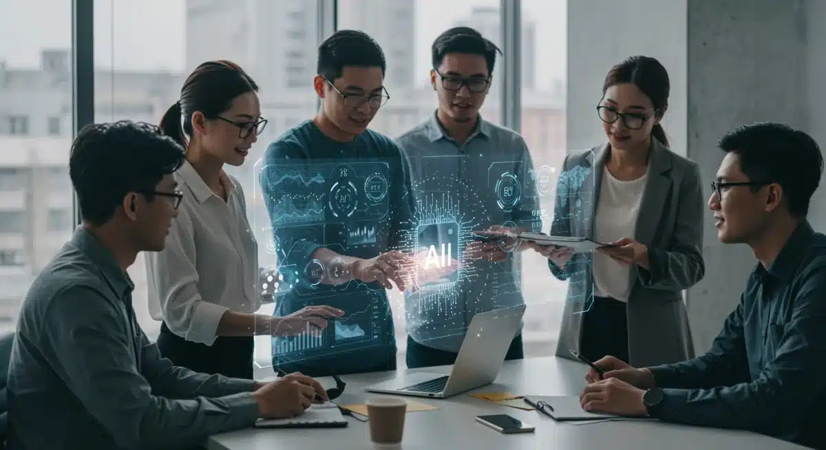 Professionals collaborating on ethical AI development and data governance