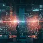 Futuristic digital marketing dashboard with generative AI tools and US map overlay