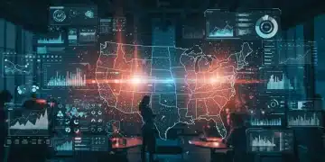 Futuristic digital marketing dashboard with generative AI tools and US map overlay