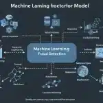 Infographic showing the lifecycle of a machine learning model for fraud detection in financial institutions.