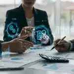 Team reviewing financial dashboard showing positive RPA ROI in a US enterprise