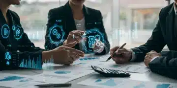 Team reviewing financial dashboard showing positive RPA ROI in a US enterprise