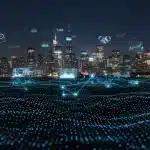 Futuristic digital landscape illustrating US business intelligence evolution